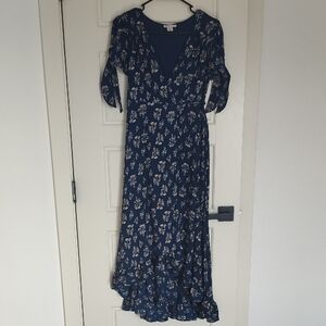 miami Navy Floral Wrap Maxi Dress with Tie Sleeves